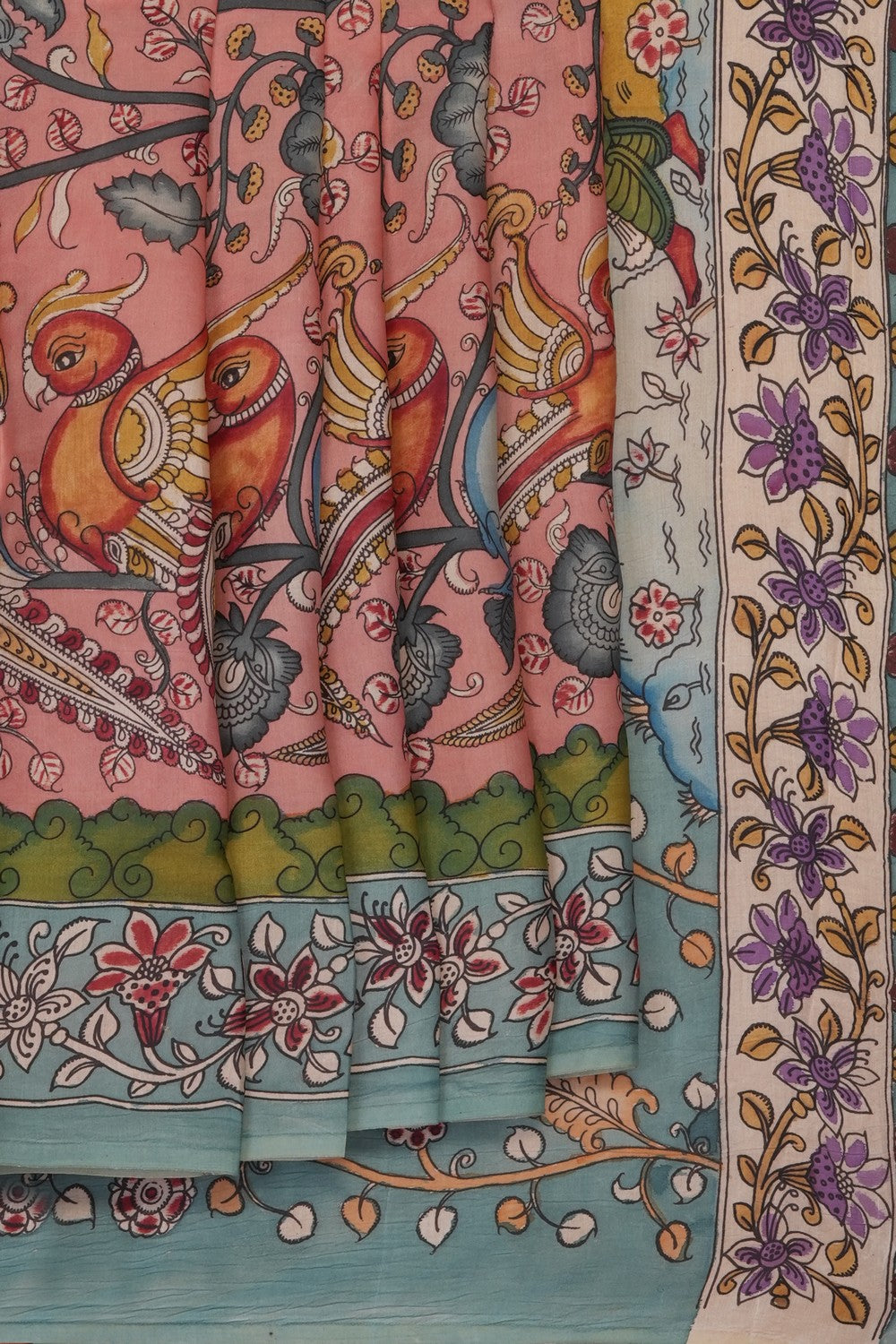 Image of Pink Kalamkari Silk Saree