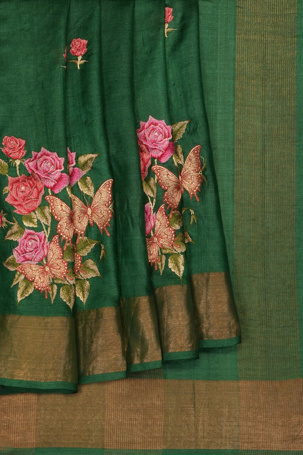 Image of Green Desi Tussar Silk Saree
