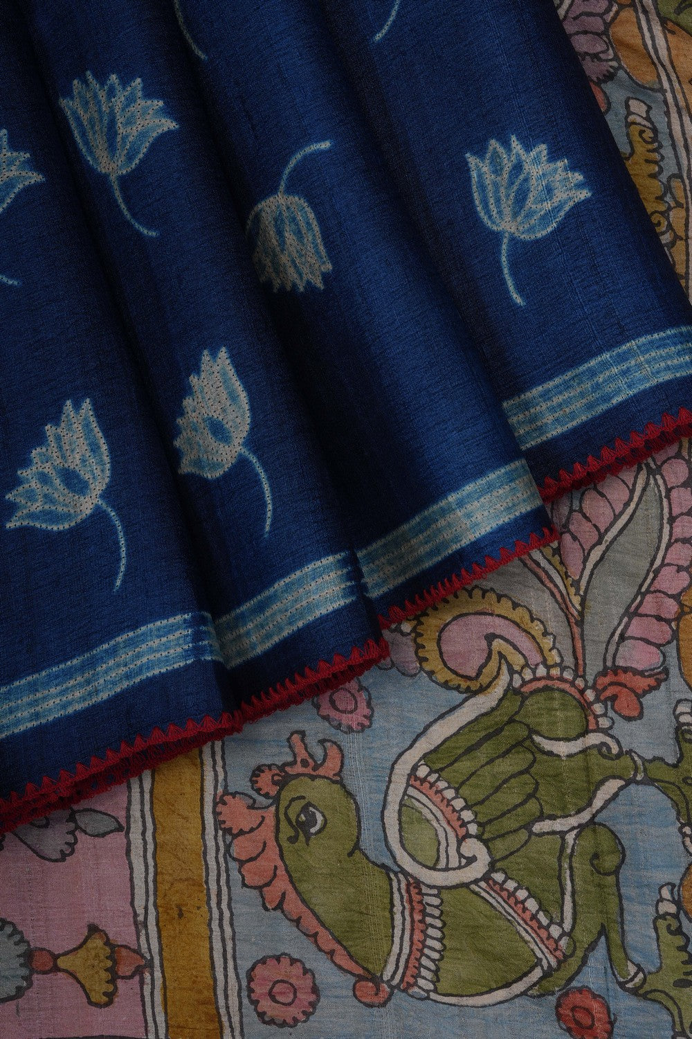 Image of Tussar Silk Indigo Blue Saree