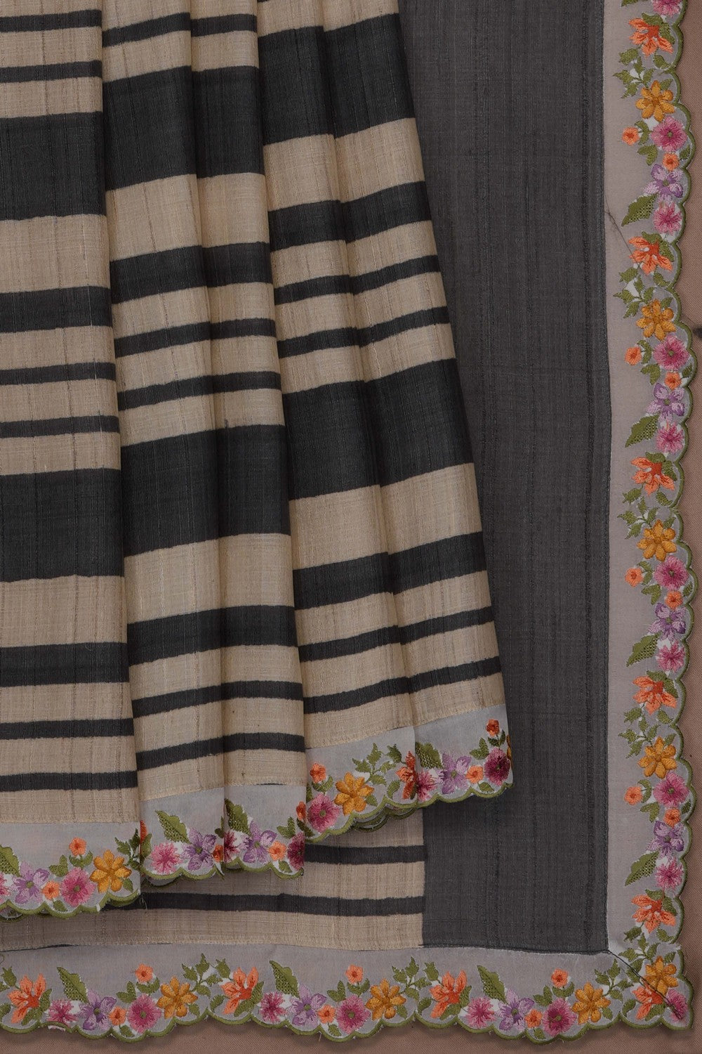 Image of Tussar Silk Saree With Beautiful Kasuti Embroidery Work