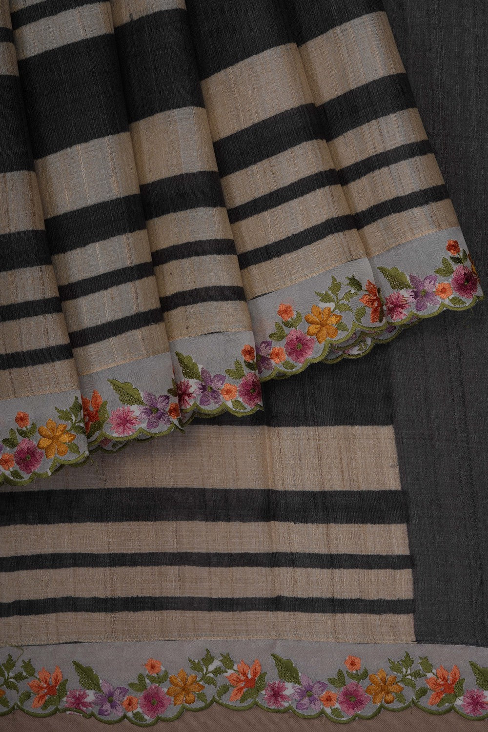 Image of Tussar Silk Saree With Beautiful Kasuti Embroidery Work