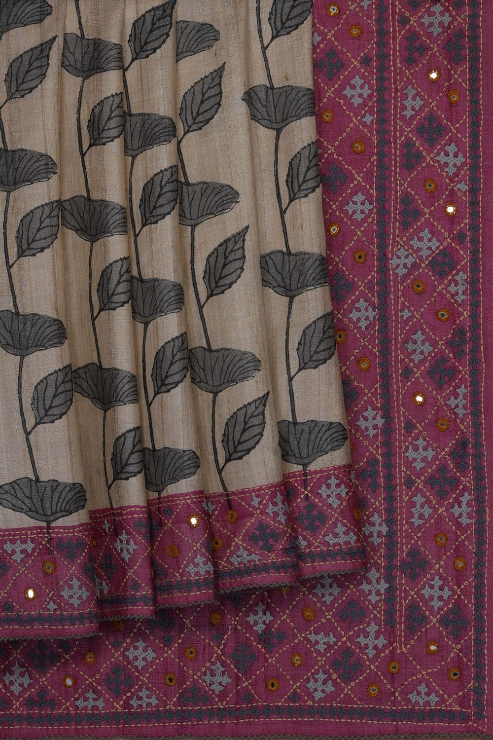 Image of Tussar Silk Saree With Beautiful Kasuti Embroidery Work