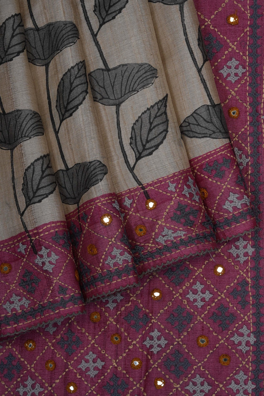 Image of Tussar Silk Saree With Beautiful Kasuti Embroidery Work