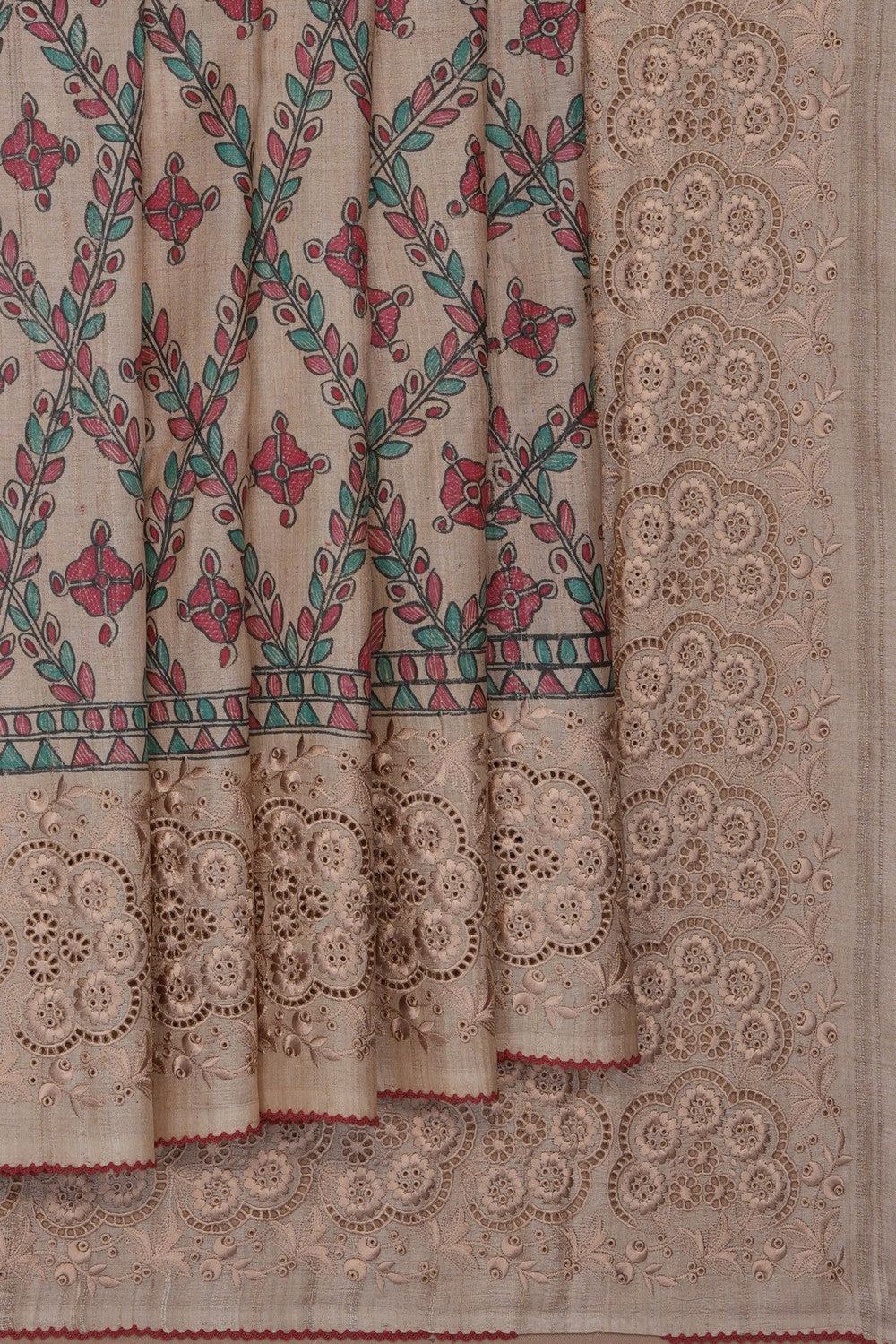 Image of Tussar Silk Saree With Beautiful Embroidery
