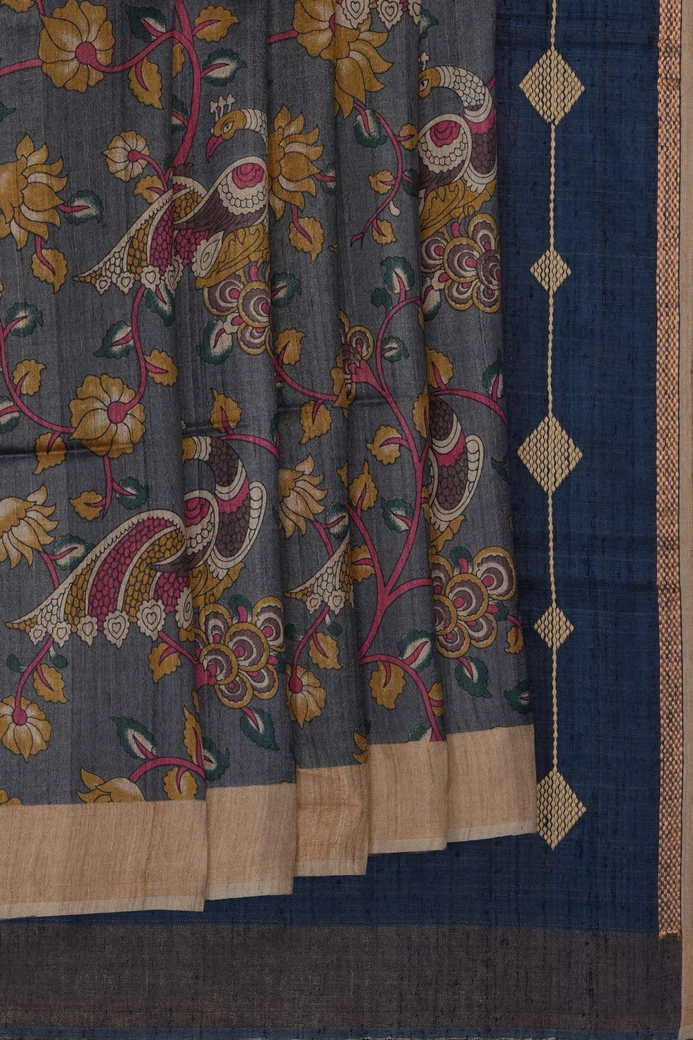 Image of Grey Desi Tussar Silk Saree