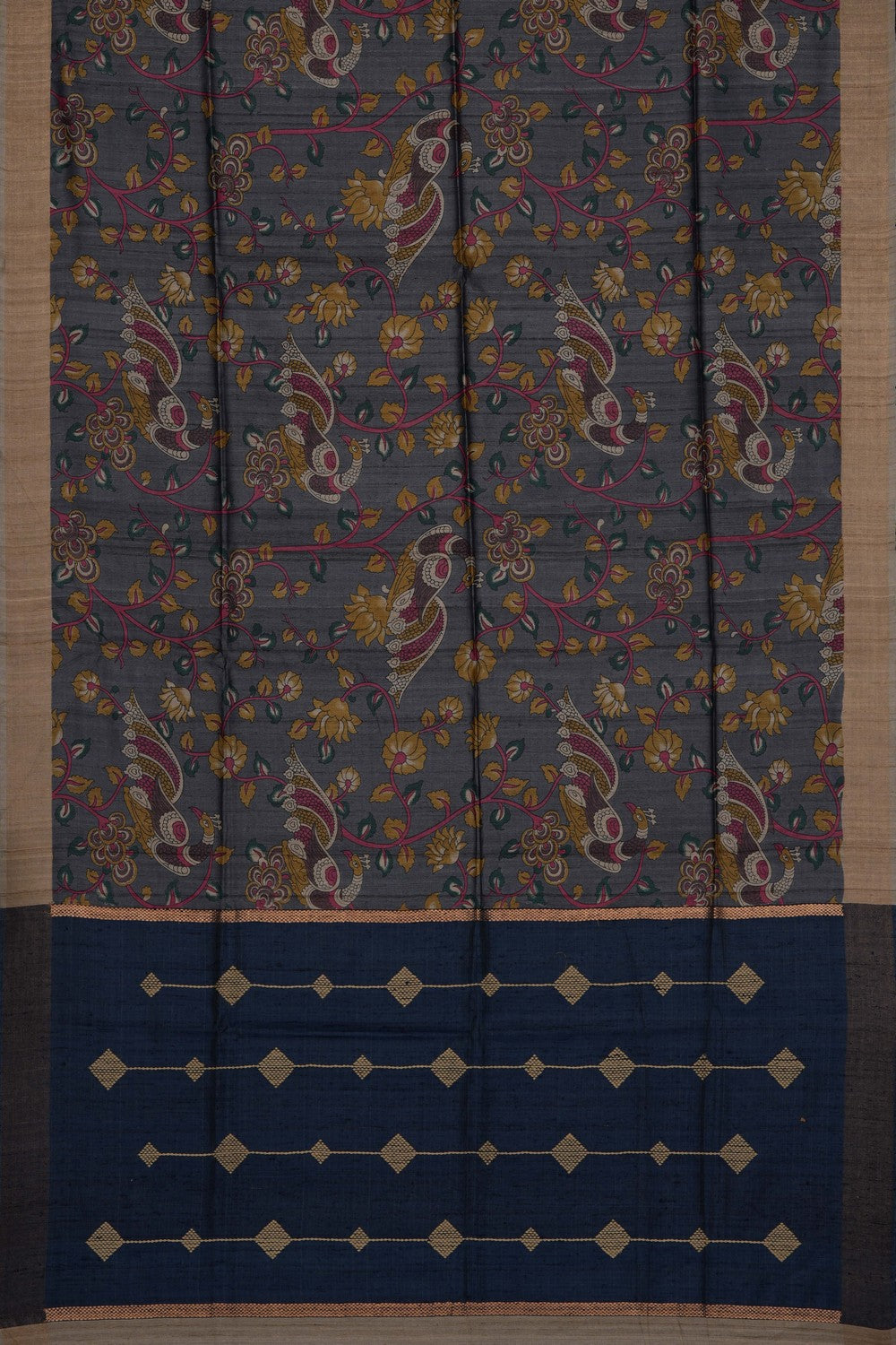 Image of Grey Desi Tussar Silk Saree