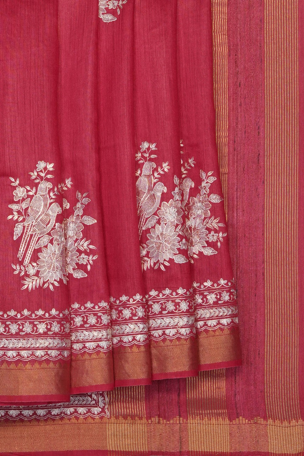 Image of Red Tussar Silk Saree