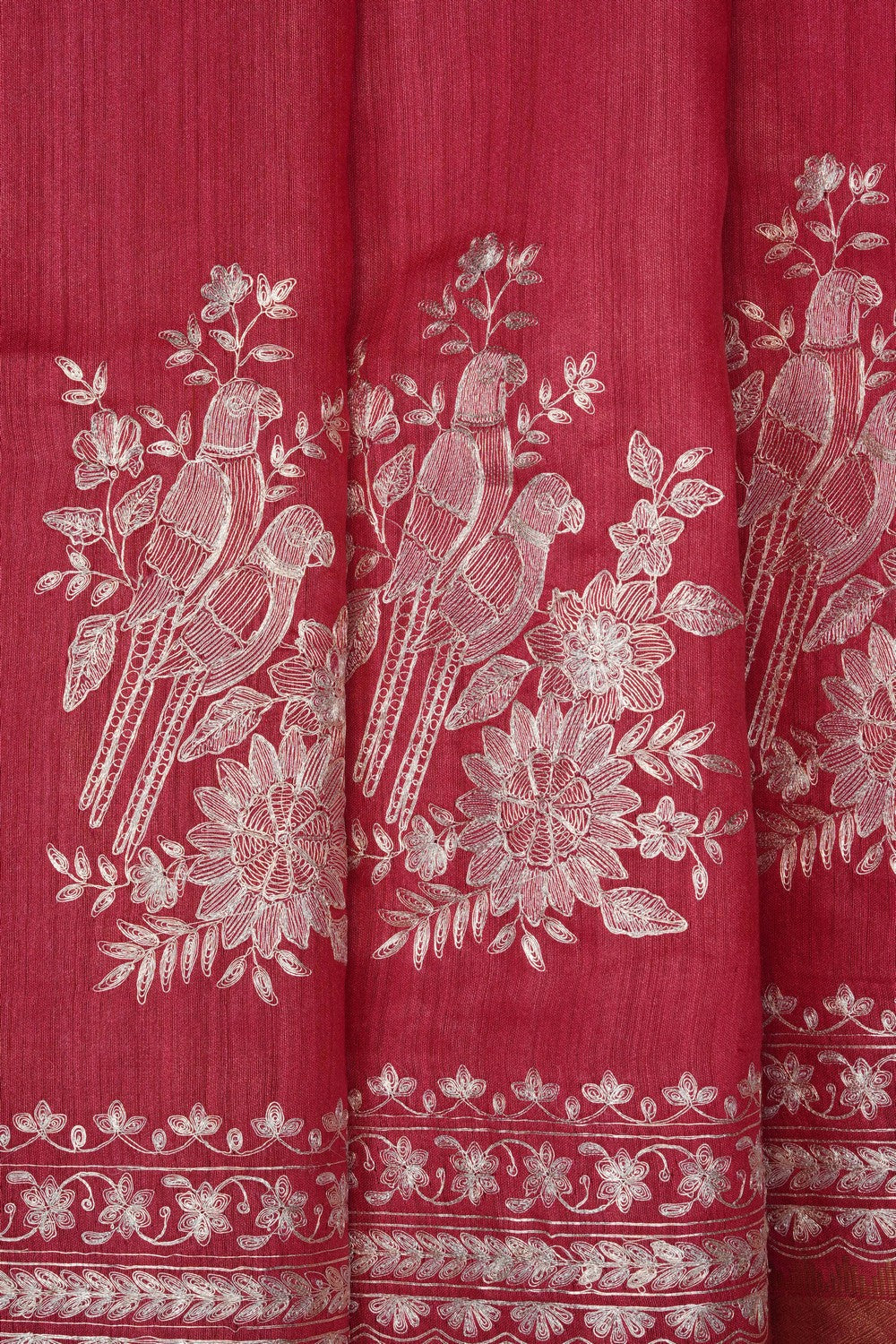 Image of Red Tussar Silk Saree