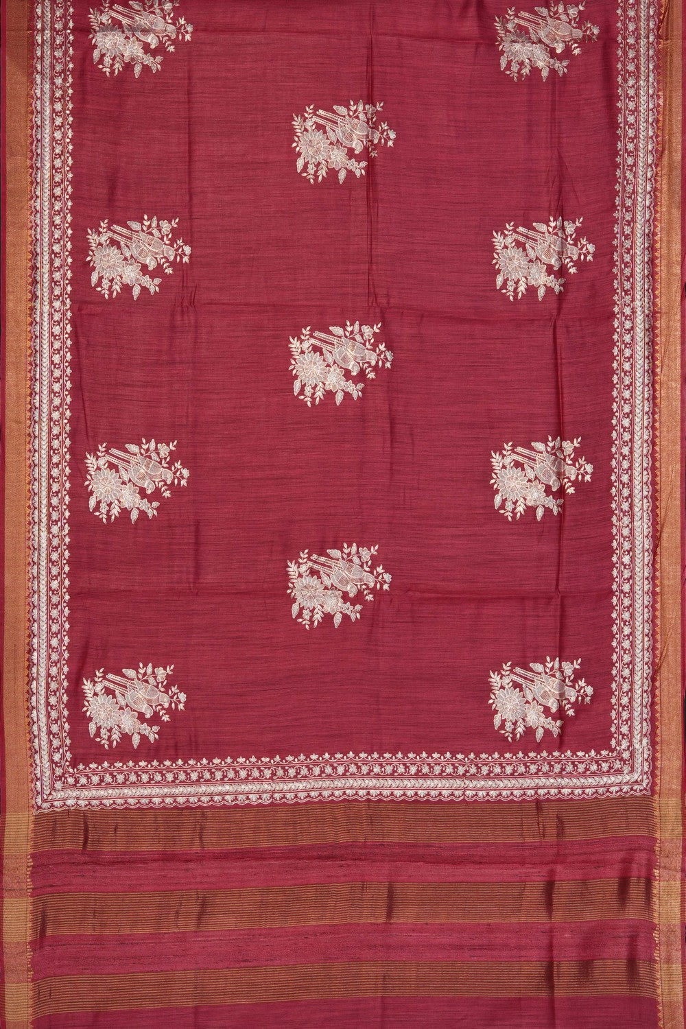 Image of Red Tussar Silk Saree