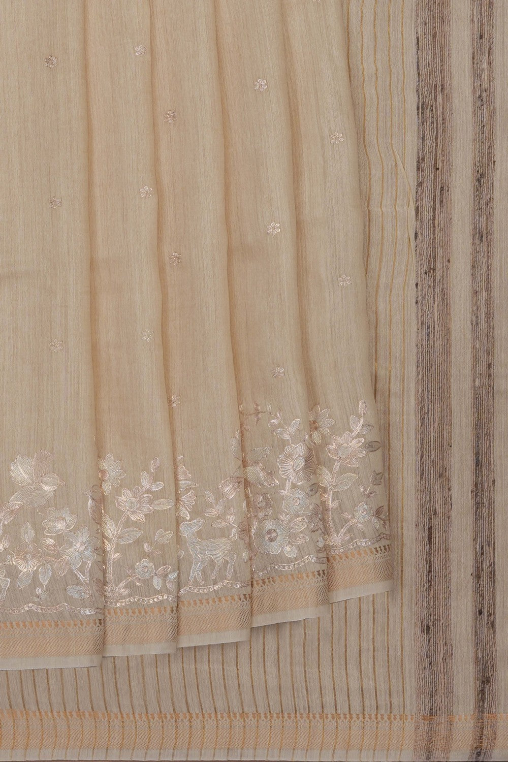Image of Off-White Tussar Silk Saree