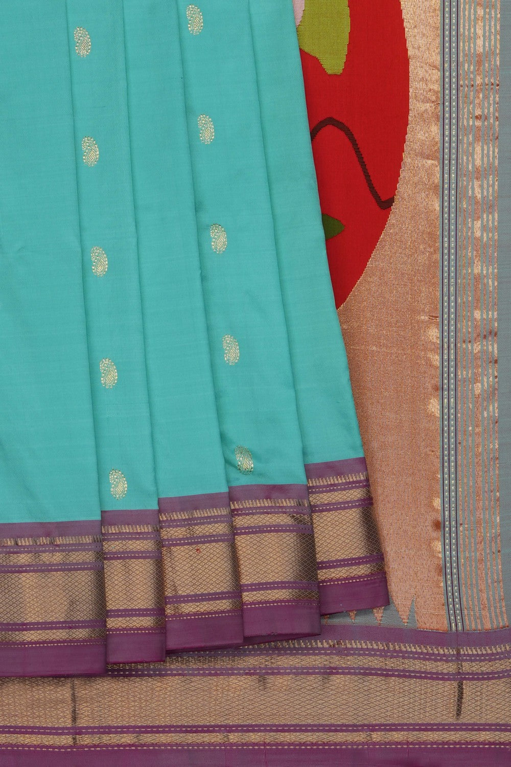 Image of Sea Green Paithani Silk Saree