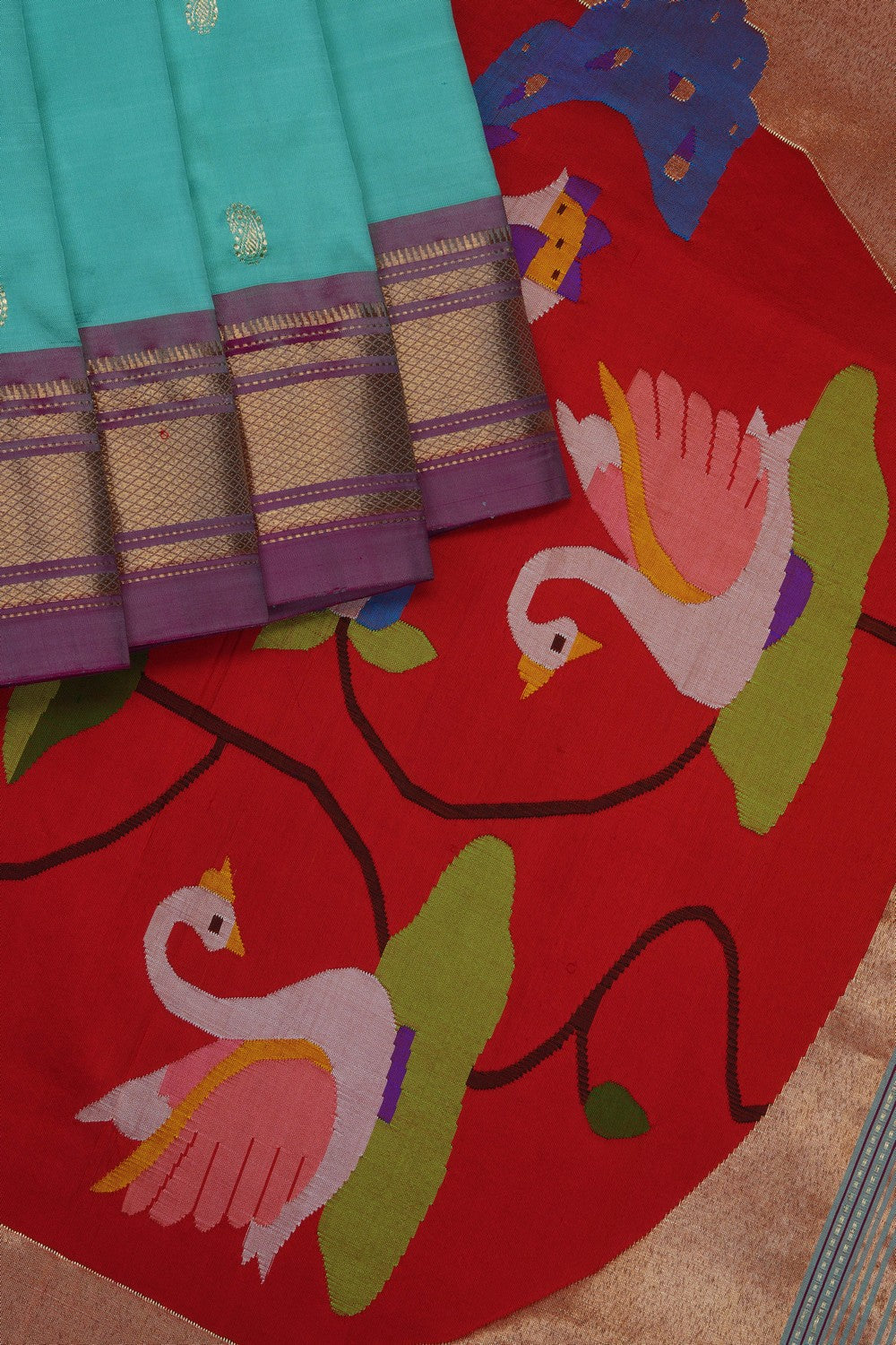 Image of Sea Green Paithani Silk Saree