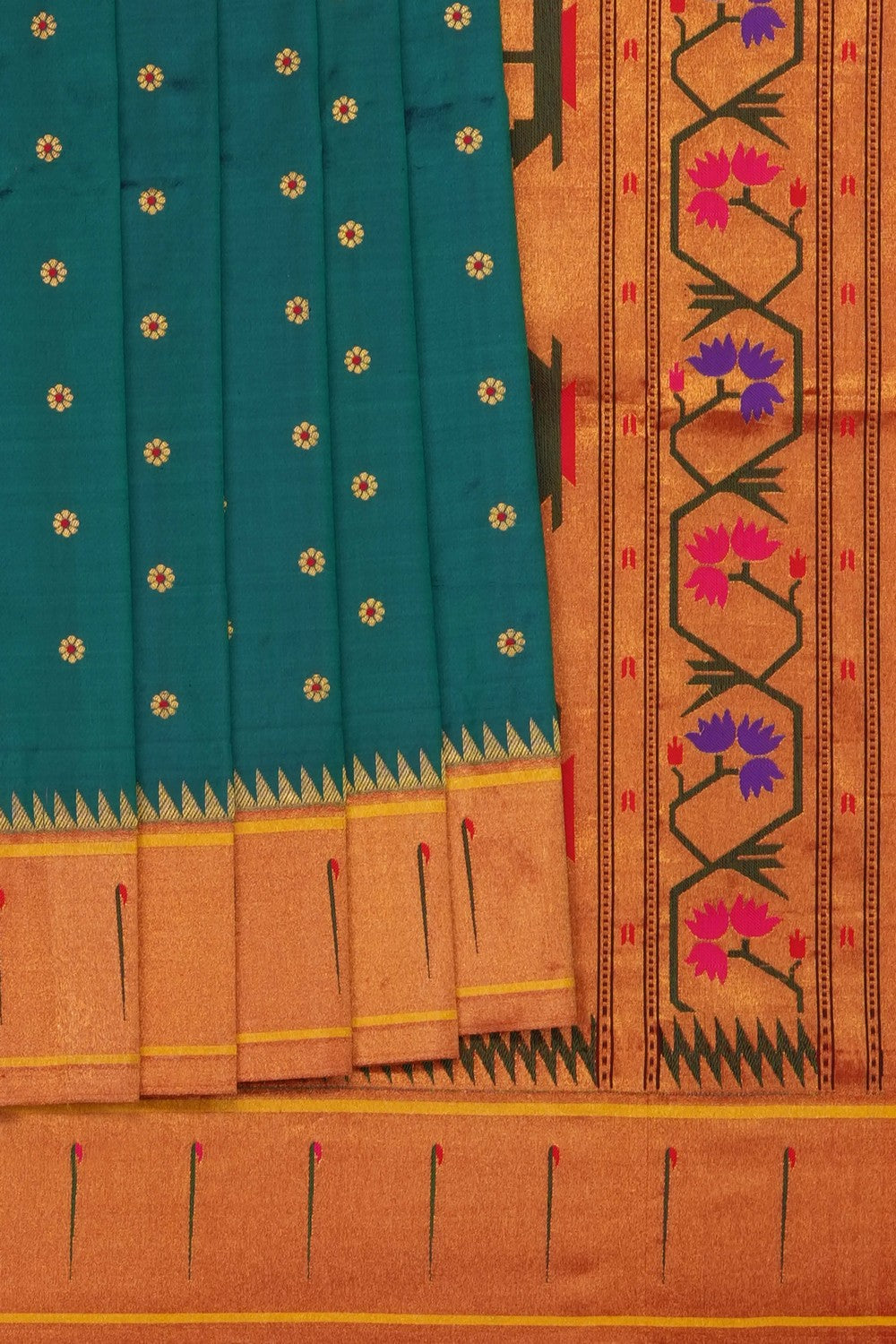 Image of Teal-Blue Paithani Silk Saree