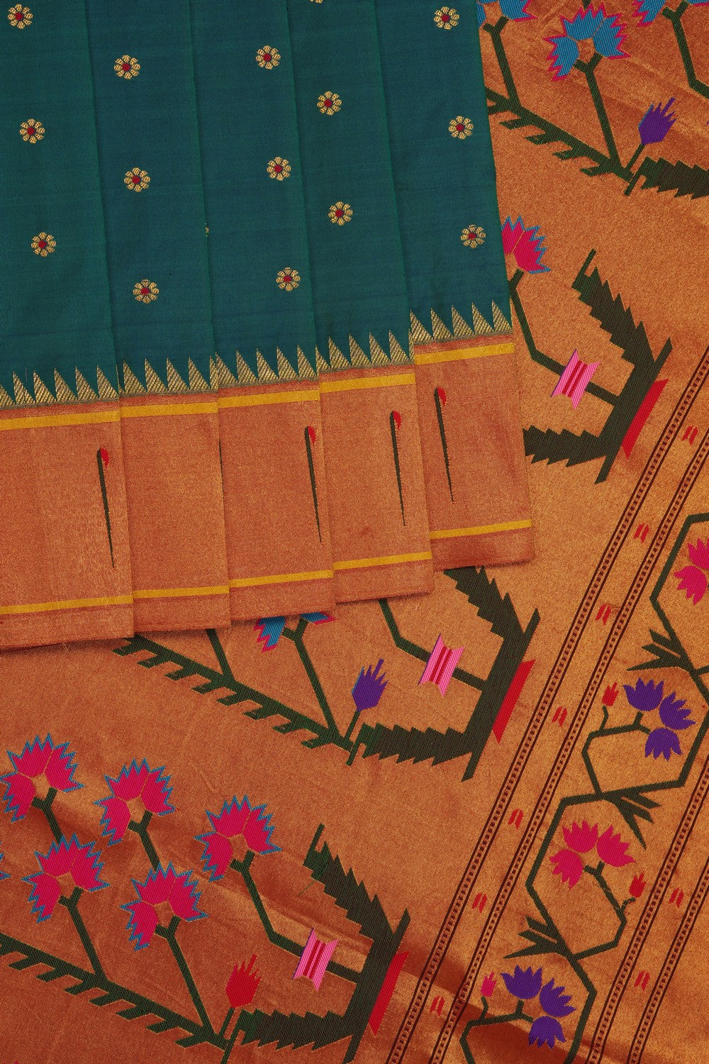 Image of Teal-Blue Paithani Silk Saree