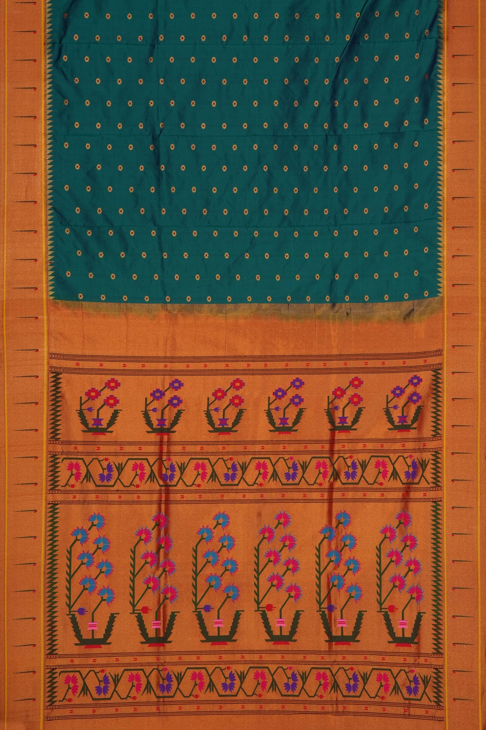 Image of Teal-Blue Paithani Silk Saree