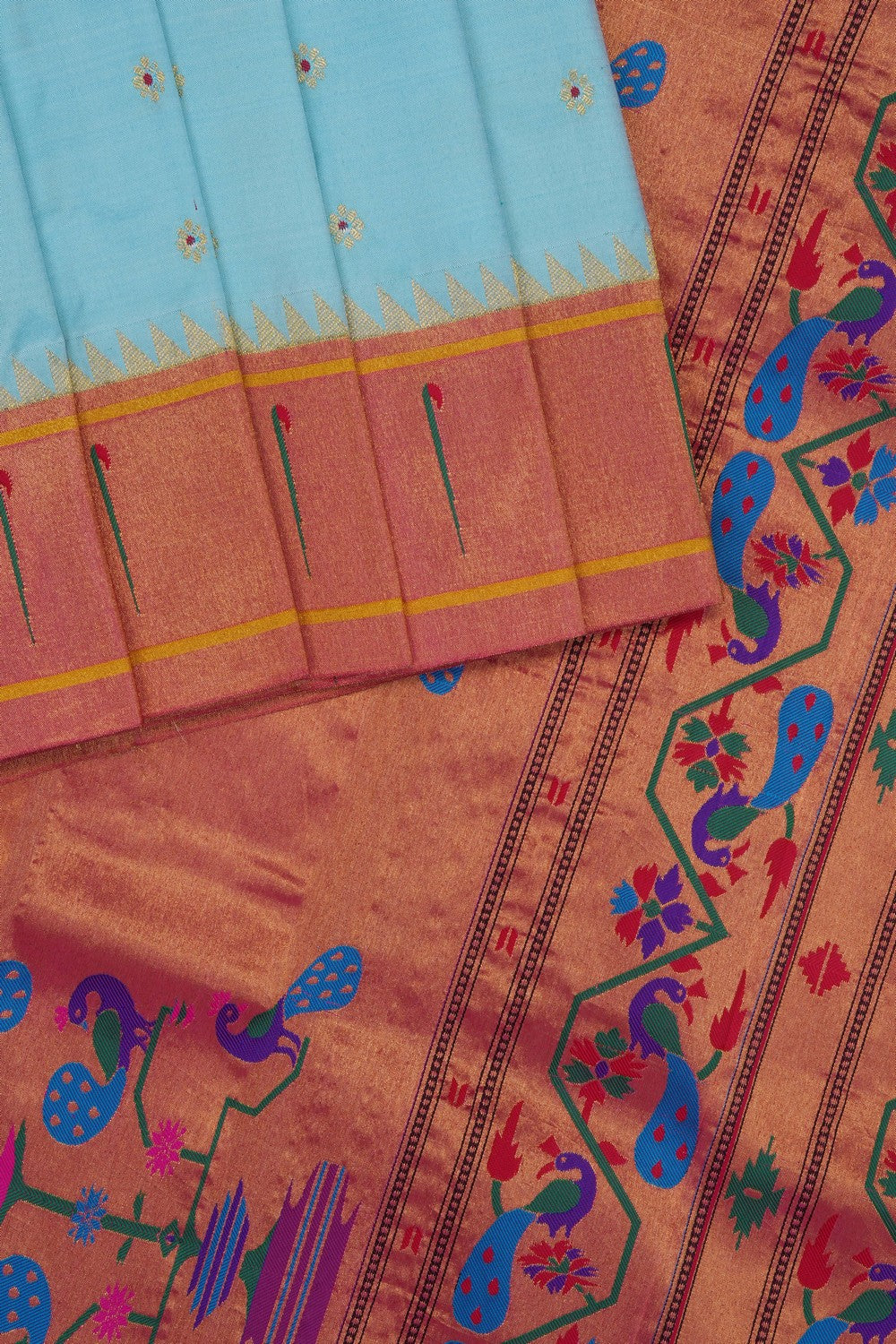 Image of Sky-Blue Paithani Silk Saree