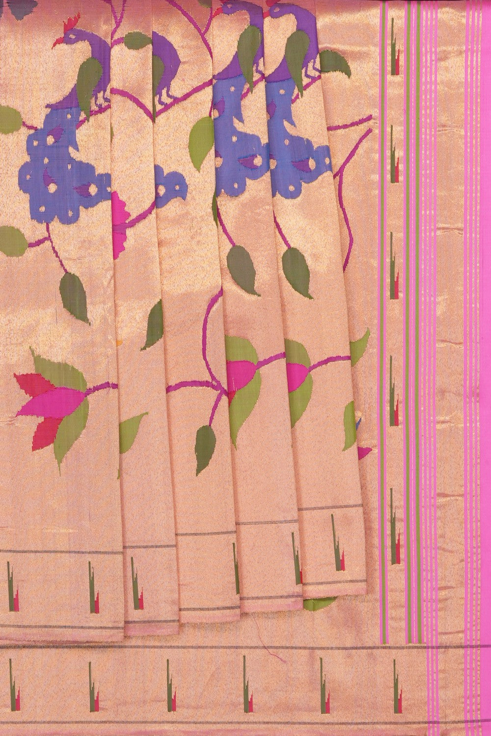 Image of Gold Pink Paithani Brocade Saree