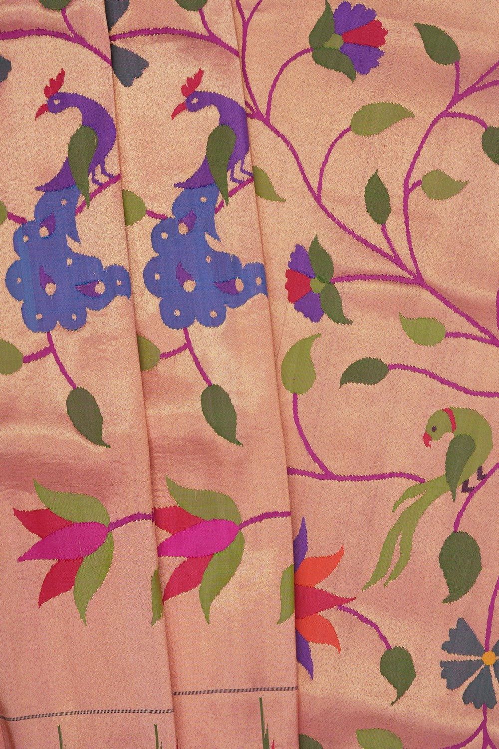 Image of Gold Pink Paithani Brocade Saree