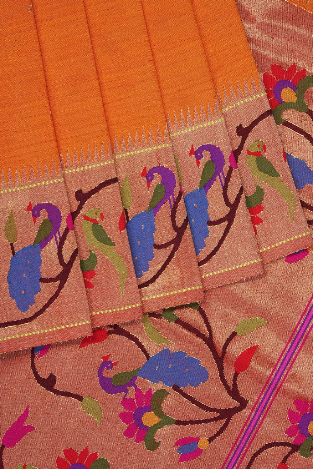 Image of Sunshine Orange Paithani Brocade Saree