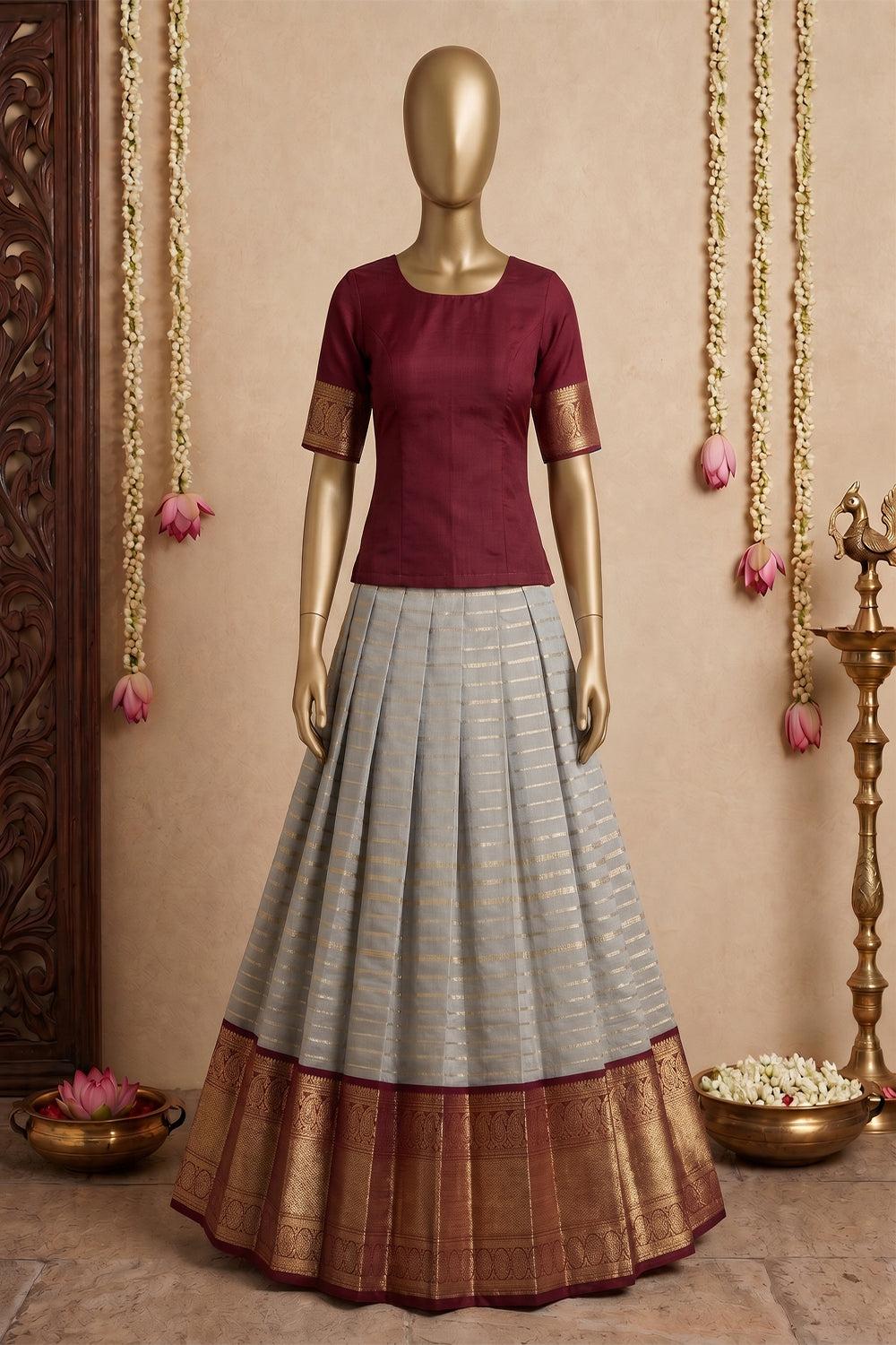 Image of Kanchipattu Pavada Unstitched Set