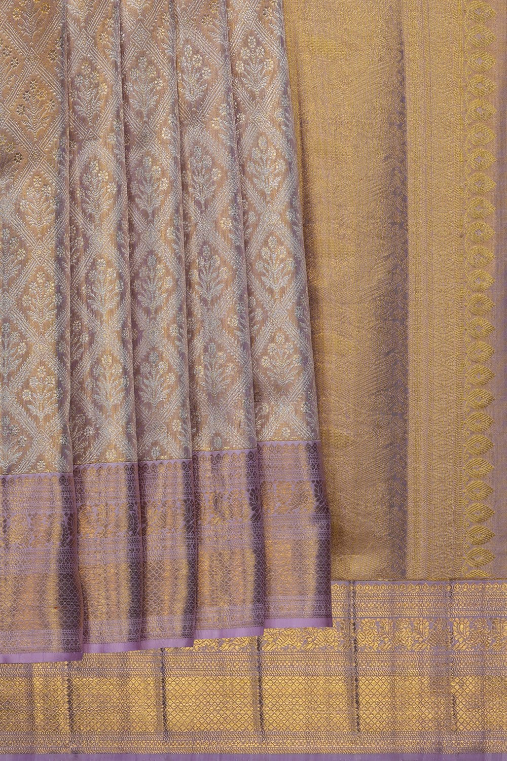 Image of Gold-Lavender Kanchipattu Tissue Brocade Saree