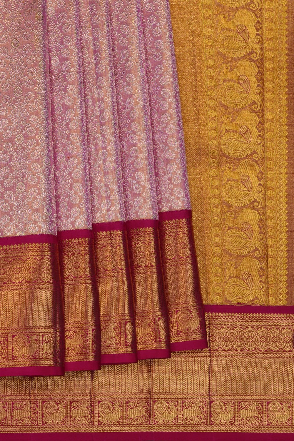 Image of Pink Kanchipattu Tissue Brocade Saree