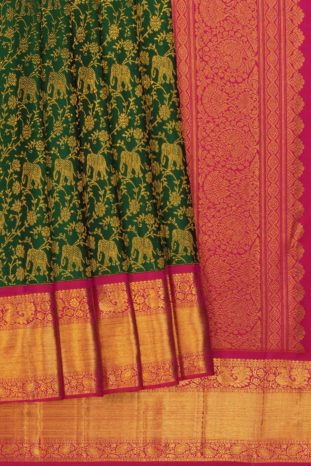 Image of Bottle-Green Kanchipattu Brocade Saree