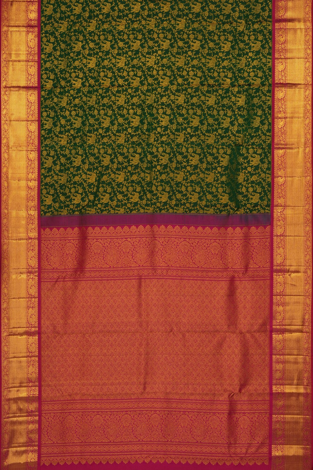 Image of Bottle-Green Kanchipattu Brocade Saree