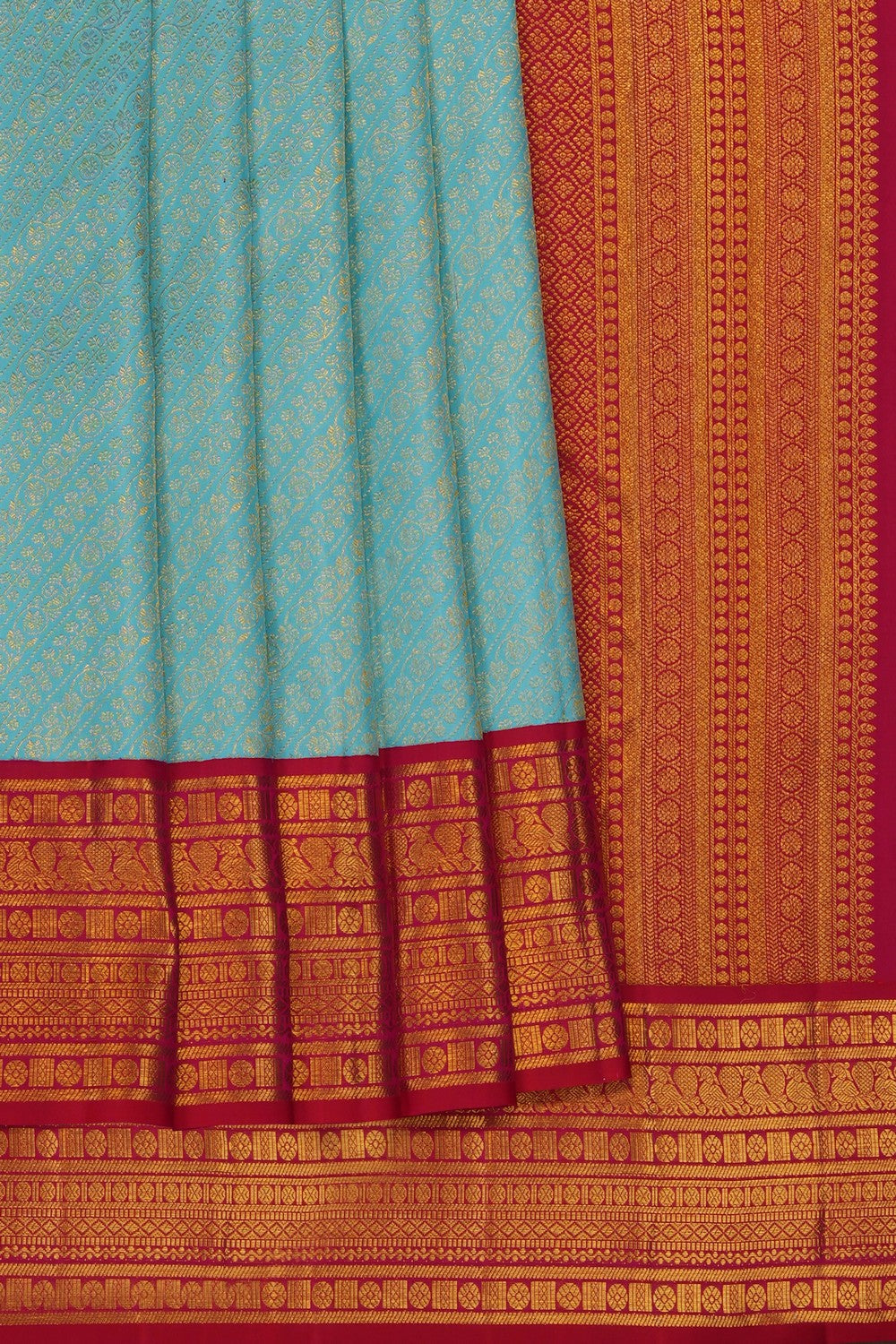 Image of Aqua-Blue Kanchipattu Brocade Saree