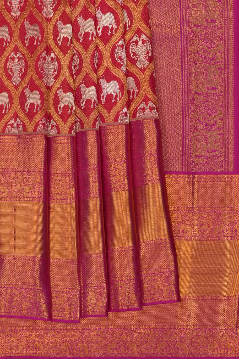 Image of Red Kanchipattu Brocade Saree