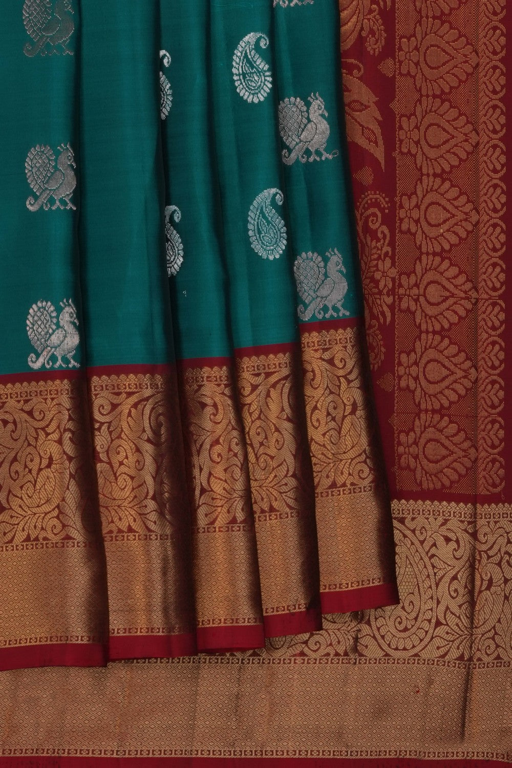 Image of Teal Green South Silk Saree