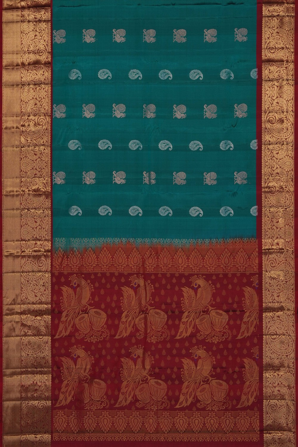 Image of Teal Green South Silk Saree