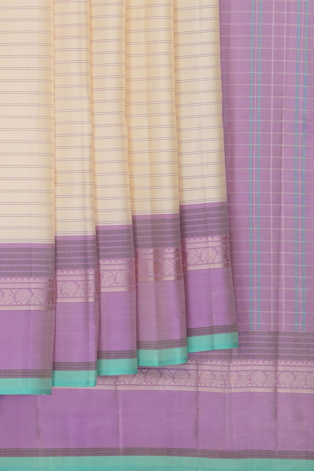 Image of Cream Kanjivaram Silk Stripes Saree