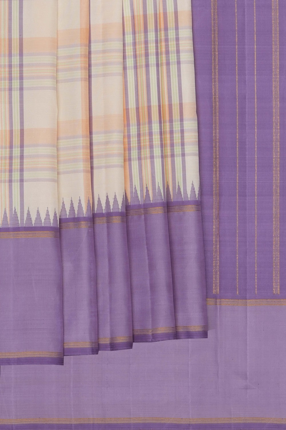 Image of Cream Kanjivaram Silk Kattam Saree