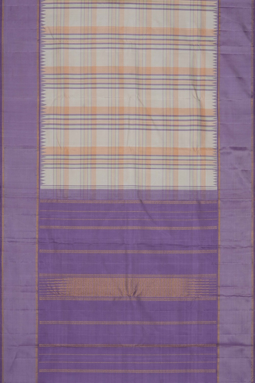 Image of Cream Kanjivaram Silk Kattam Saree