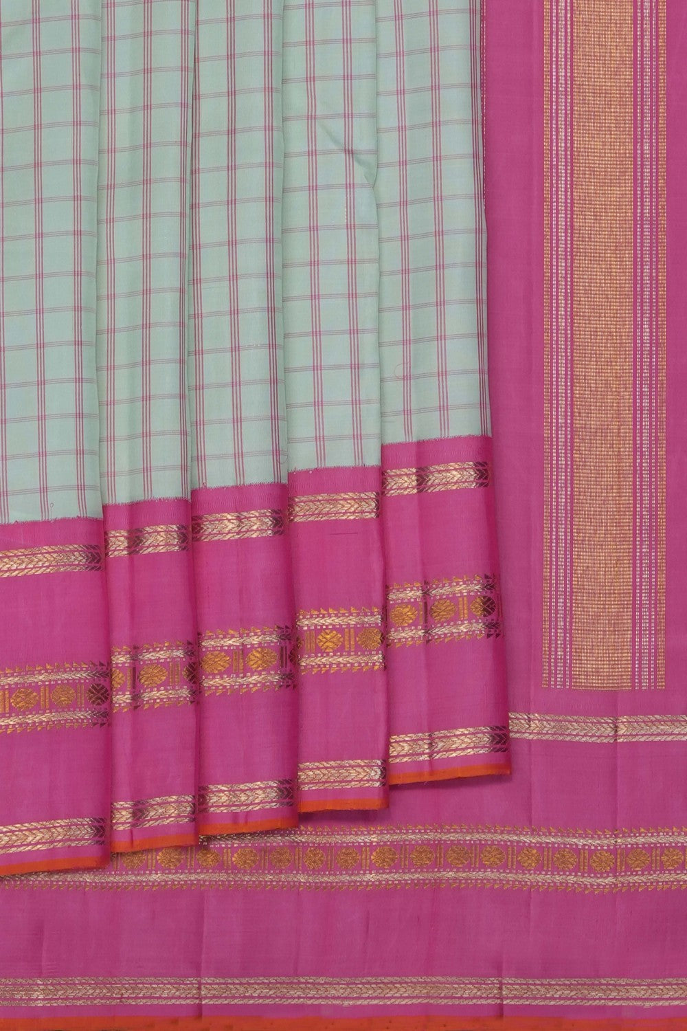 Image of Aqua Green Kanjivaram Silk Kattam Saree