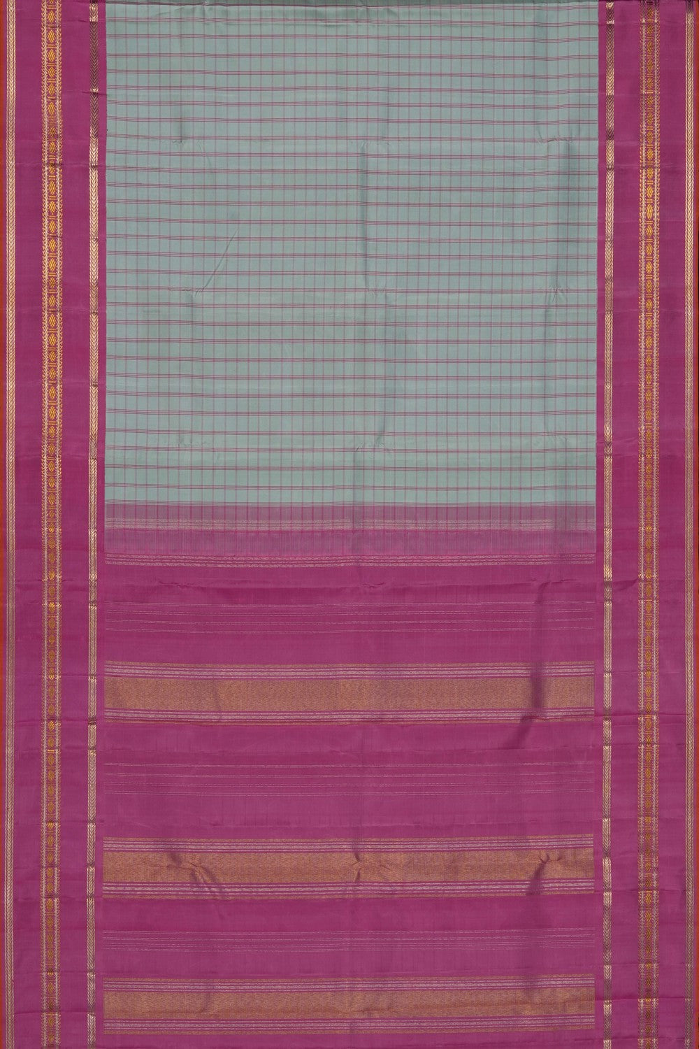 Image of Aqua Green Kanjivaram Silk Kattam Saree