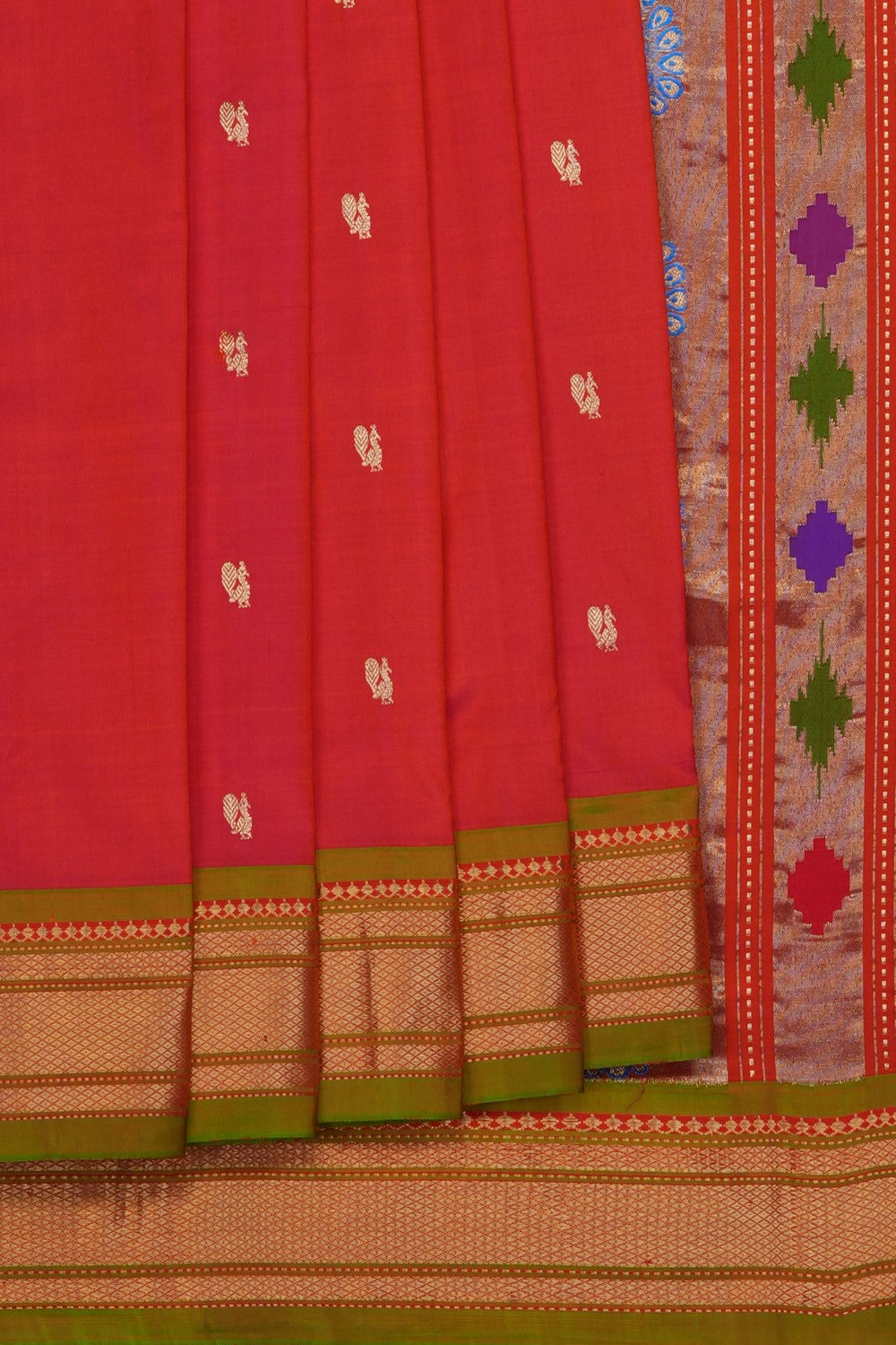 Image of Coral Orange Paithani Silk Saree