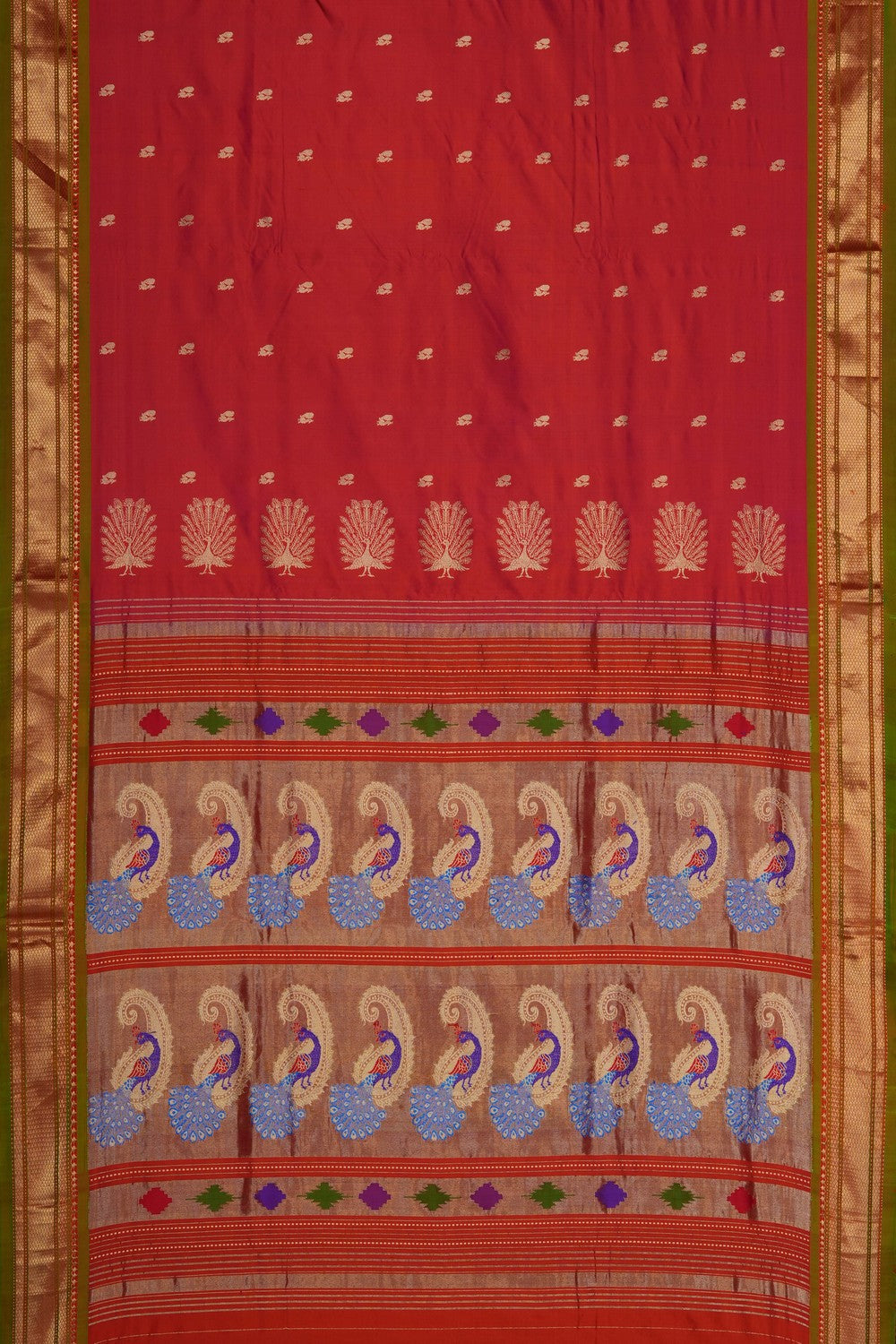 Image of Coral Orange Paithani Silk Saree