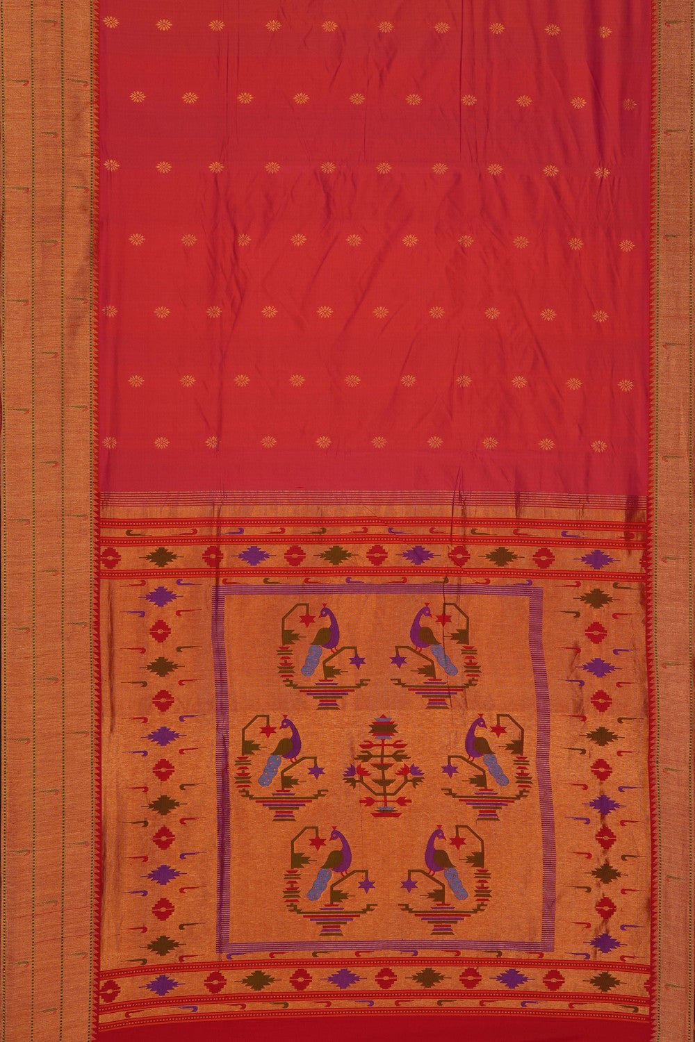 Image of Coral Orange Paithani Silk Saree