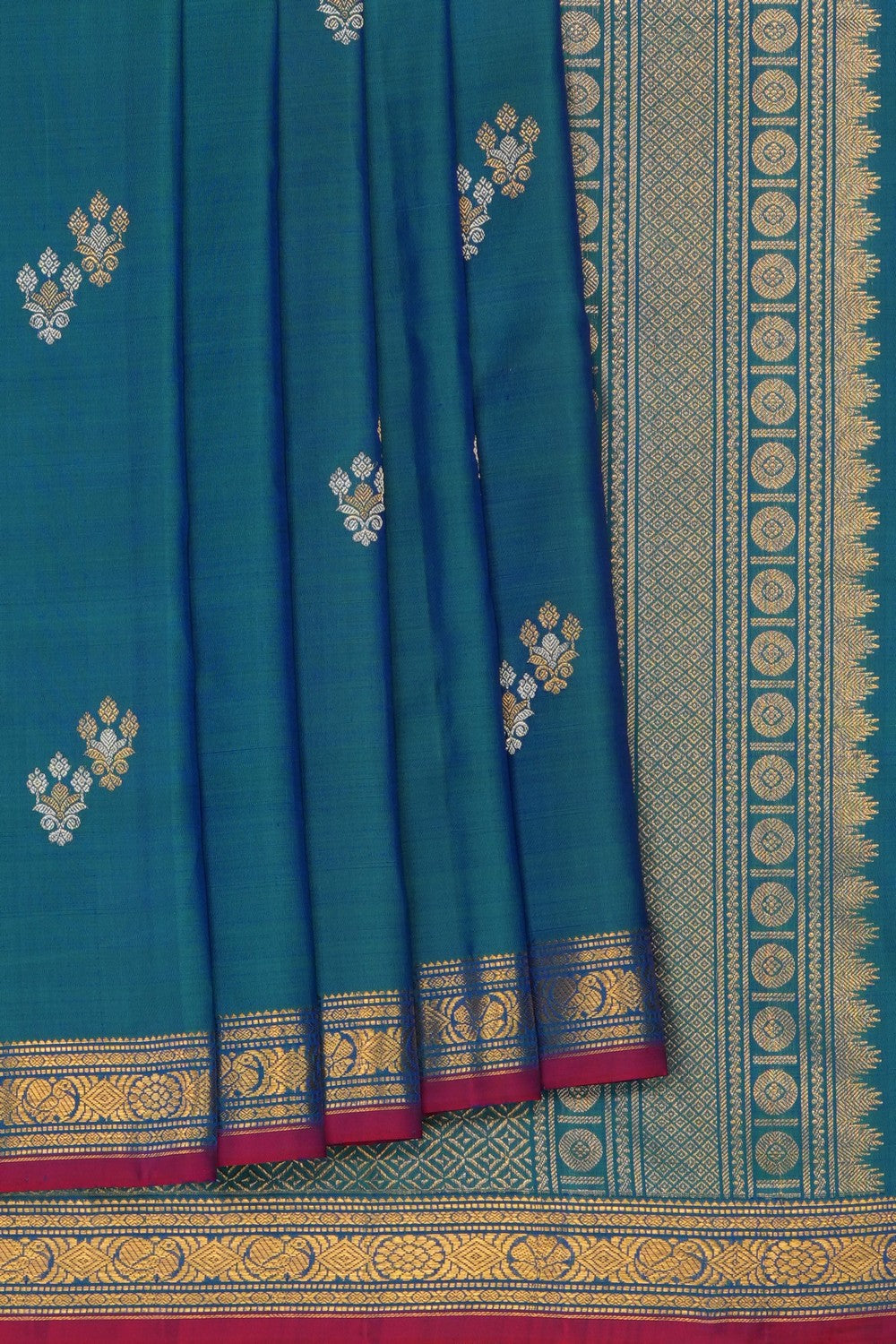 Image of Teal Blue Kanjivaram Silk Saree