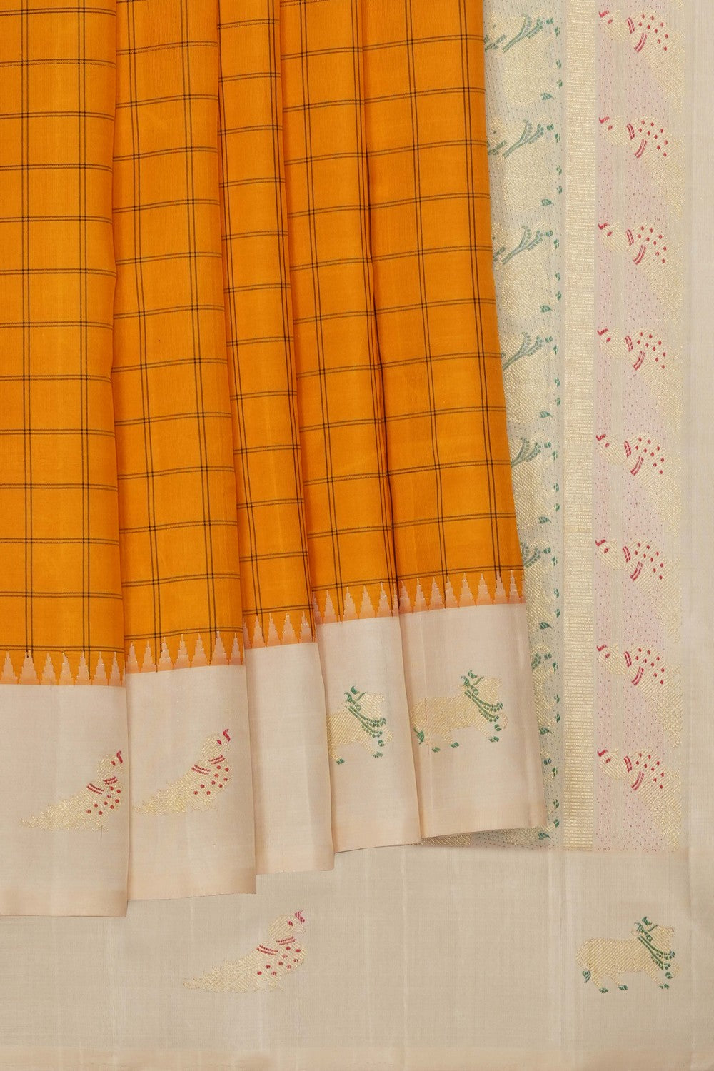 Image of Mustard Kanjivaram Silk Kattam Saree