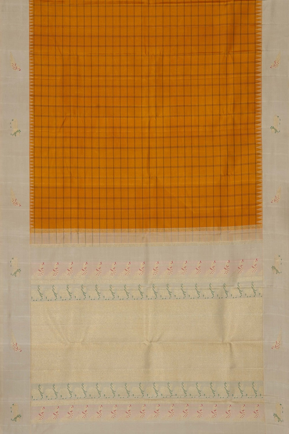 Image of Mustard Kanjivaram Silk Kattam Saree