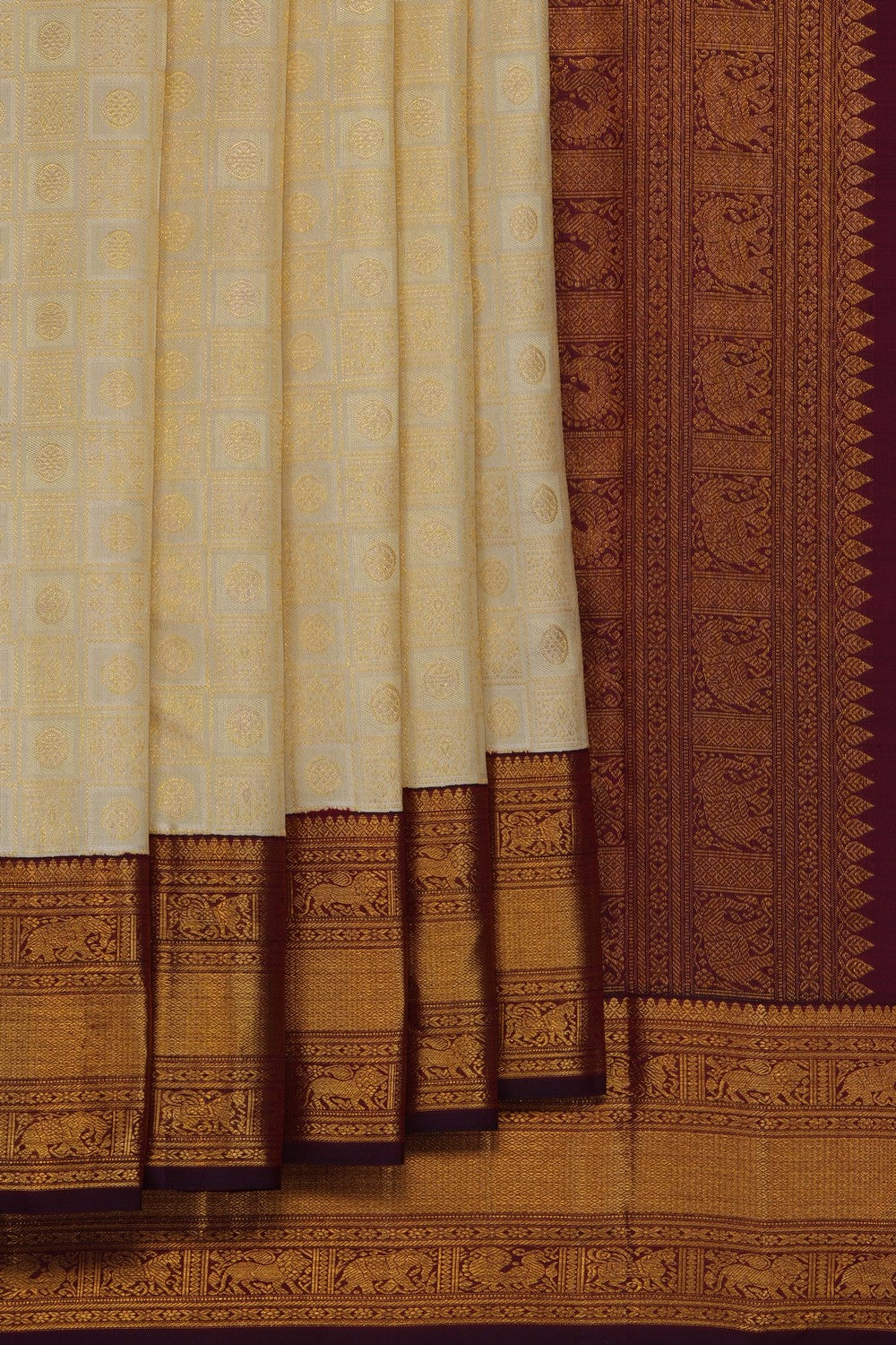 Image of Off-White Arani Silk Saree