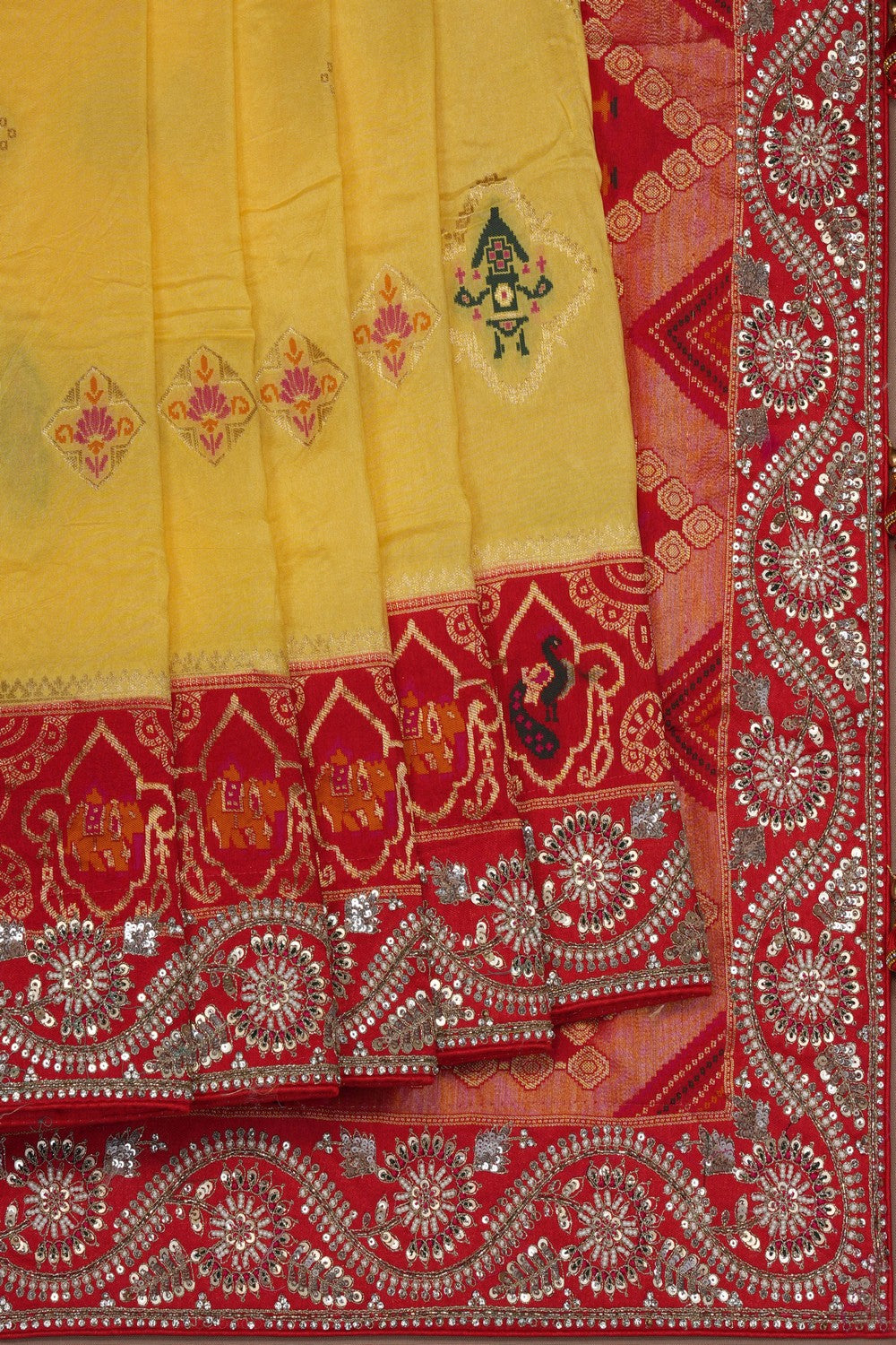 Image of Yellow Woven-Embroidery Saree