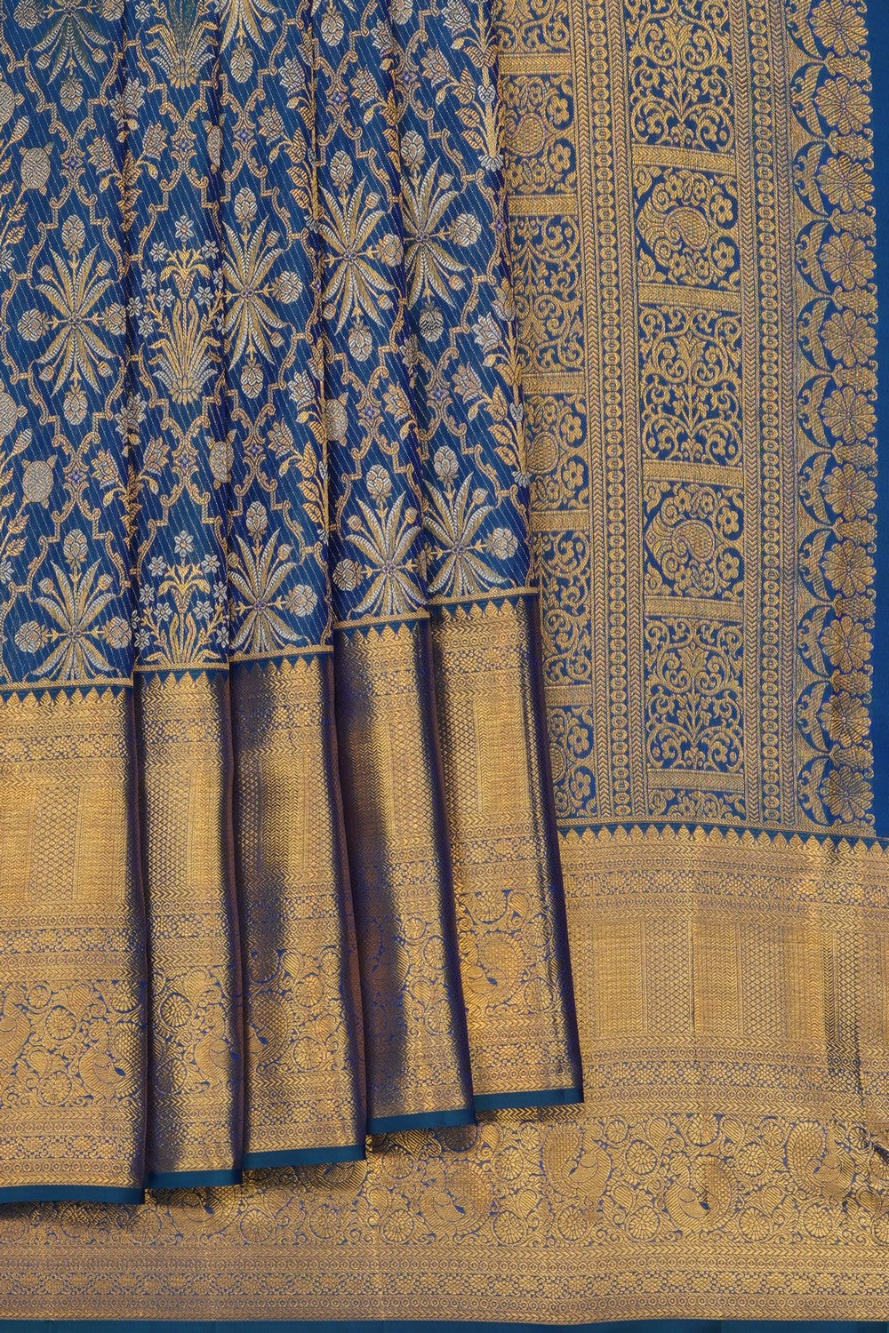 Image of Royal Blue Kanchipattu Tissue Brocade Saree
