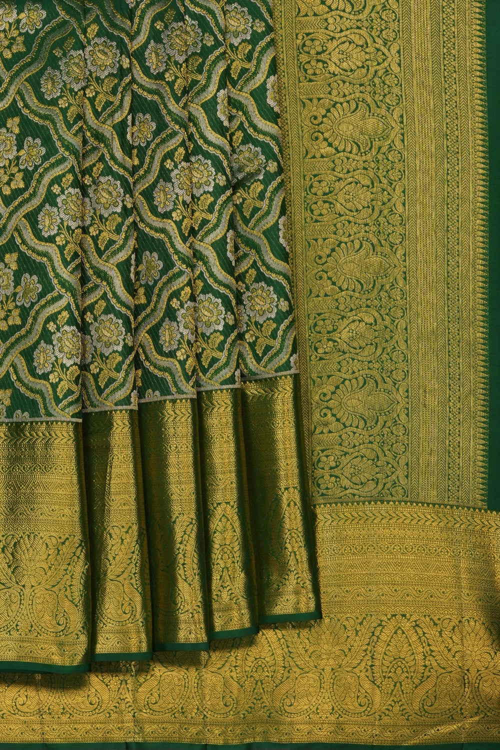 Image of Kanchipattu Bottle-Green Brocade Saree
