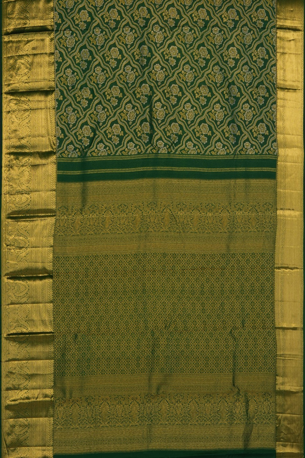 Image of Kanchipattu Bottle-Green Brocade Saree