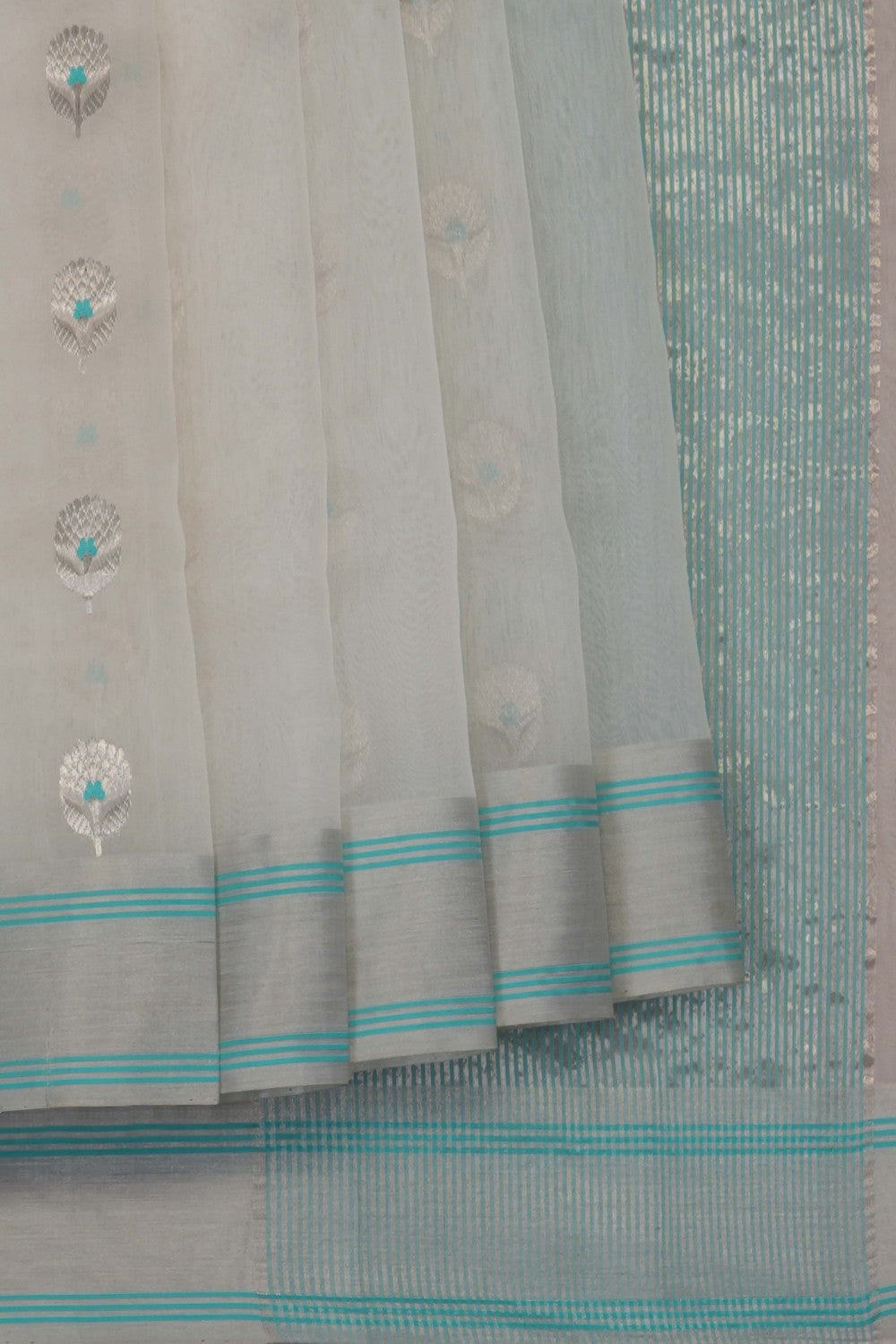 Image of White Chanderi Kora Silk Saree