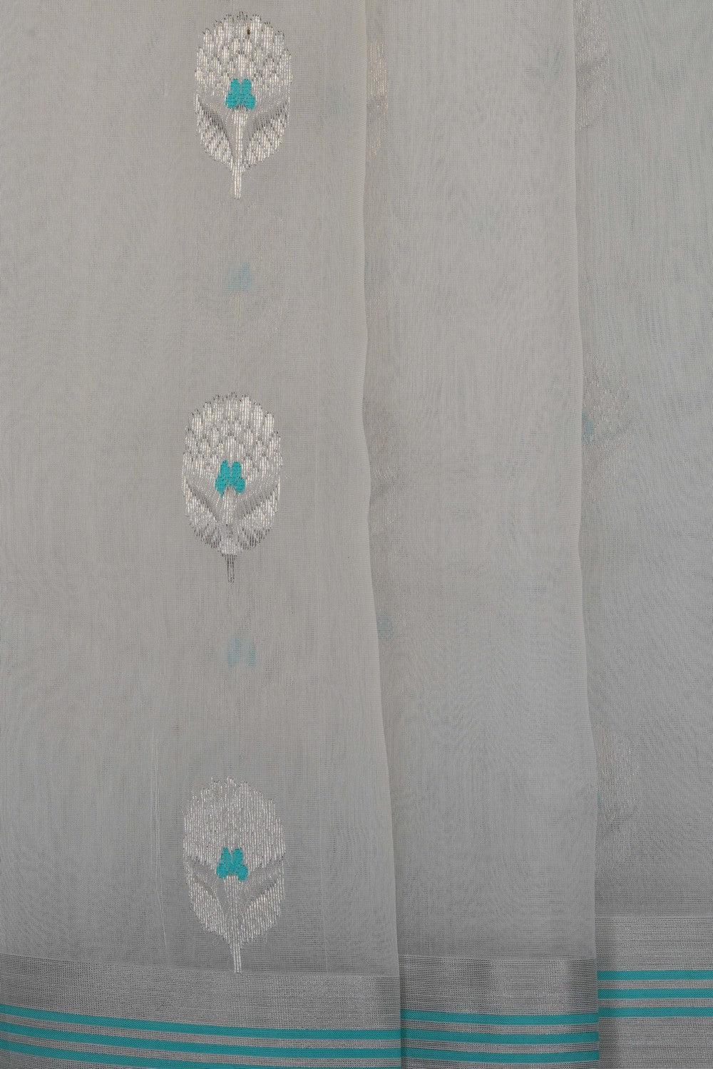 Image of White Chanderi Kora Silk Saree